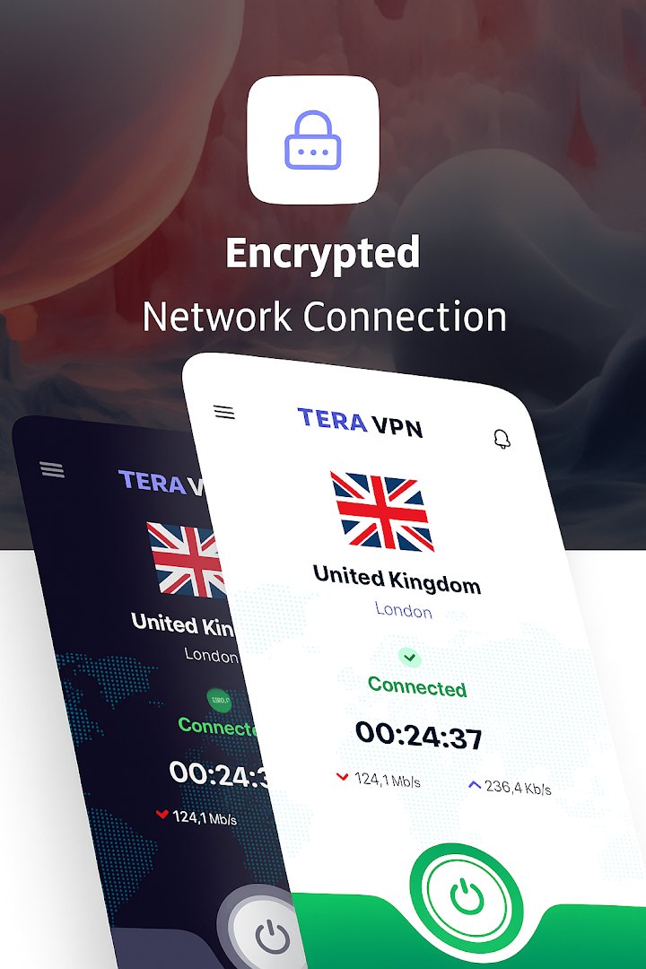 Encrypted connection status screen in Tera VPN